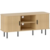HOMCOM Dulap TV cu 2 Dulapuri, 2 Rafturi și 2 Orificii pentru Cabluri, Mobilier TV din Lemn, 120x40x55 cm, Lemn Natural | Aosom Romania
