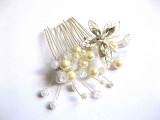 Pieptan Mireasa Handmade cu Floare si Strasuri Argintii - Accesorii Par Nunta, Coc Elegant, Bijuterie Par Mireasa