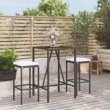 Set mobilier bar de gradina cu perne, 3 piese, negru, poliratan GartenMobel Dekor, vidaXL