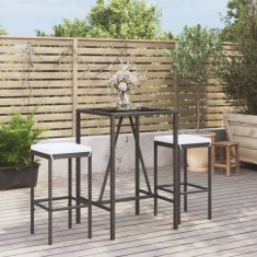 vidaXL Set mobilier bar de gradina cu perne, 3 piese, negru, poliratan foto