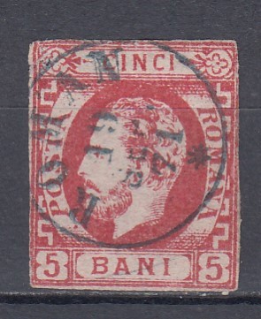 ROMANIA 1871/72 LP 30 REGELE CAROL I CU BARBA 5 BANI ROSU STAMPILAT foto