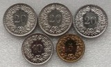 P1. Elvetia 5 + 10 + 3 x 20 Rappen 1958 1965 1971 1975 1991 **