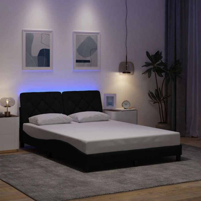 vidaXL Cadru de pat cu LED fără saltea Negru 140x190 cm Material