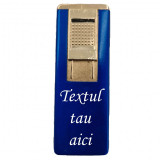 Bricheta metalica gravata personalizata cu textul tau, cu gaz, antivant, reincarcabila, albastra, cutie
