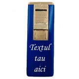 Bricheta Metalica Gravata, Personalizata cu Textul Tau, cu Gaz, Antivant, Reincarcabila, Albastra, Cutie