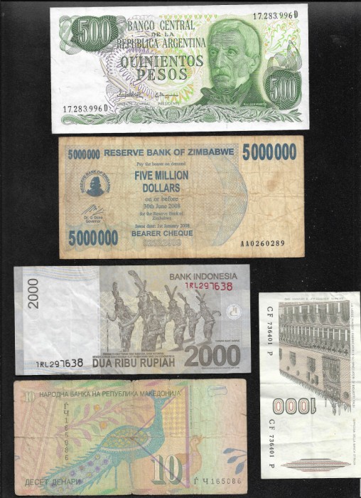 Set 5 bancnote de prin lume adunate (cele din imagini) #438