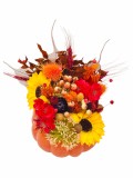Aranjament floral mediu de toamna sau Halloween cu flori uscate si din foita de sapun in dovleac (Portocaliu), Eventissimi&reg;