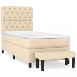 Cumpara ieftin Pat box spring cu saltea, crem, 80x200 cm, textil