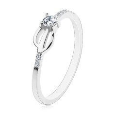 Inel din argint 925, bra?e inguste decorate cu zirconii transparente, trident - Marime inel: 62 foto