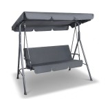 Balansoar de gradina, 3 locuri, cadru metalic, acoperis reglabil, 170x110x153 cm, gri