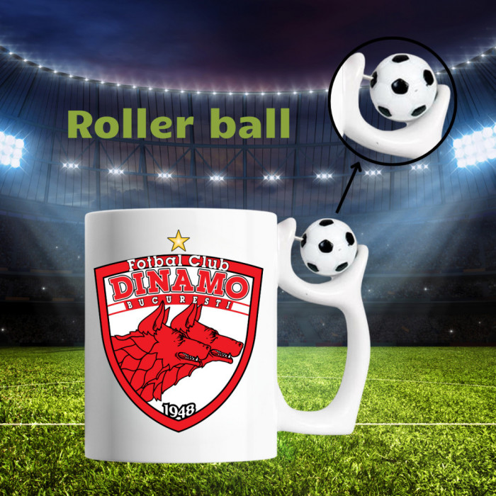 Cană cu minge fotbal &bdquo;Fotbal club Dinamo Bucuresti &rdquo;, v1, sport, fotbal, suporter, alba, 330 ml