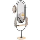 HOMCOM Oglindă de tip stand ovală cu suport de lemn, 4 c&acirc;rlige și cadru metalic, 50 x 40 x 175,5 cm, negru | Aosom Romania