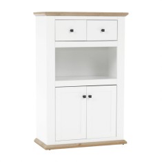 Comoda 2 usi 2 sertare mdf alb maro stejar Grand Leon 85x40x130 cm