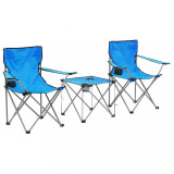 Set masa si scaune de camping, 3 piese, albastru, vidaXL