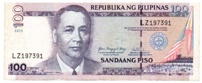 Filipine 100 Pesos 2010 Seria LZ197391 foto