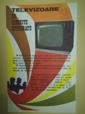 1979, Reclamă televizoare SIRIUS, OLT, SNAGOV, DIAMANT, LUX circuite integrate foto