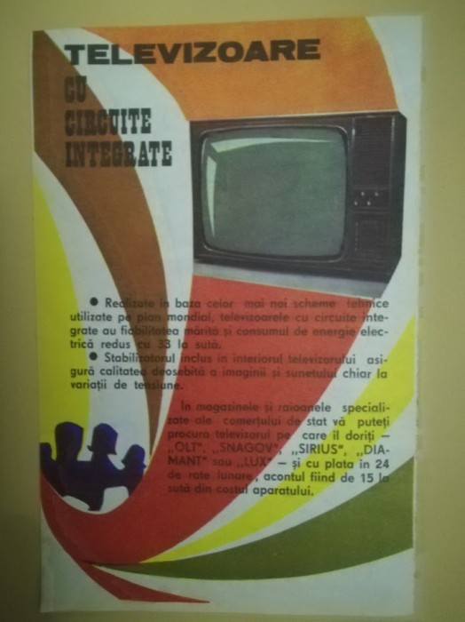 1979, Reclamă televizoare SIRIUS, OLT, SNAGOV, DIAMANT, LUX circuite integrate