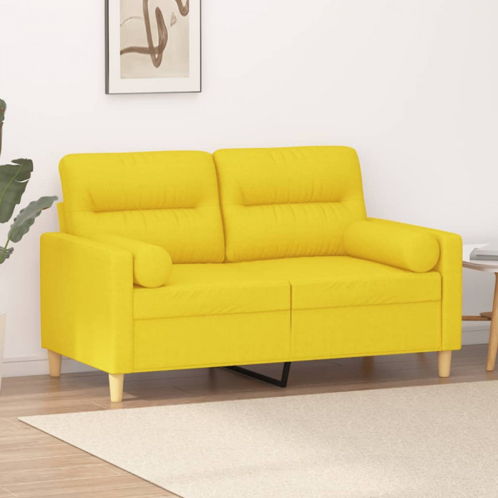Canapea cu 2 locuri cu pernute, galben deschis, 120 cm, textil GartenMobel Dekor