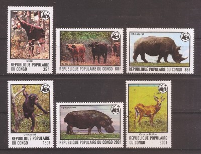 Congo 1978 - Animale pe cale de dispariție, serie DT + serie NDT, 4 poze, MNH foto