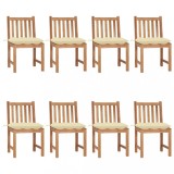 Set 8 Scaune Gradina vidaXL Lemn Tec Masiv, Perna Alb Crem, 50x53x90 cm, Interior/Exterior