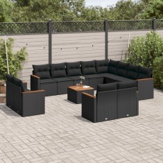 Gossi set mobilier de gradina cu perne, 13 piese, negru, poliratan