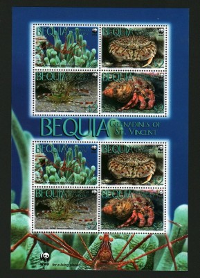 WWF BEQUIA 2010-Bloc cu 2 seturi de cate 4 timbre conform scan foto