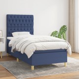 VidaXL Pat box spring cu saltea, albastru, 90x190 cm, textil