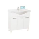 Baza si lavoar ceramic GN1531, mobilier baie stativ 80 cm, front MDF, 3 usi, balamale soft close, picioare cromate reglabile, alb