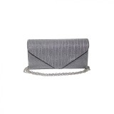 Cumpara ieftin Geanta plic seara, gri inchis, 20 x10 cm, model in relief cu sclipici, dungi drepte Magrot 25012