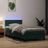 vidaXL Pat cu arcuri cu saltea și LED, verde &icirc;nchis, 90x210 cm, catifea 3317250
