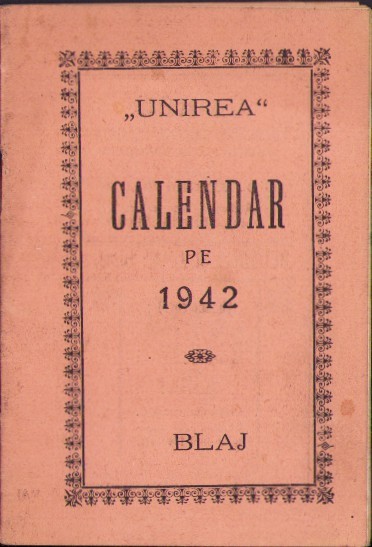 C5433N Calendar Unirea pe 1942, foaie bisericească-politică, Blaj