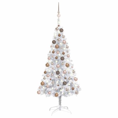 vidaXL Brad Crăciun pre-iluminat cu set globuri, argintiu, 120 cm, PET 3077608 foto