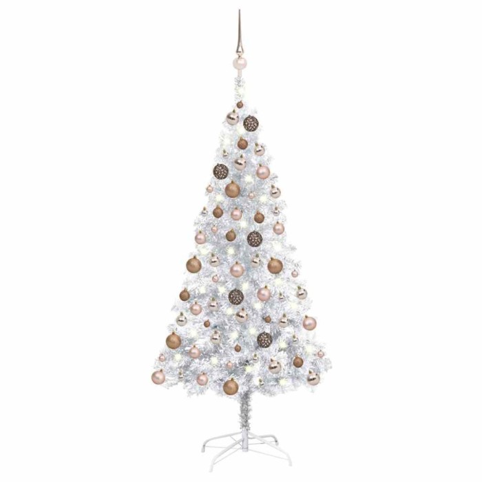 vidaXL Brad Crăciun pre-iluminat cu set globuri, argintiu, 120 cm, PET 3077608