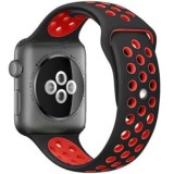 Cumpara ieftin Curea iUni compatibila cu Apple Watch 1/2/3/4/5/6/7, 44mm, Silicon Sport, Negru/Rosu