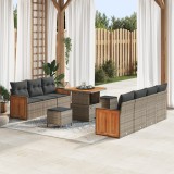 VidaXL Set de Canapea de Grădină cu 10 piese, perne gri, din rattan polypropylene și lemn de acacia.