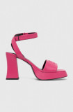 Cumpara ieftin HUGO sandale de piele Vicky culoarea roz, 50513175