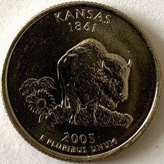 AMERICA QUARTER 1/4 DOLLAR 2005 LITERA D.(Animalul de stat, bivolul - KANSAS),BU