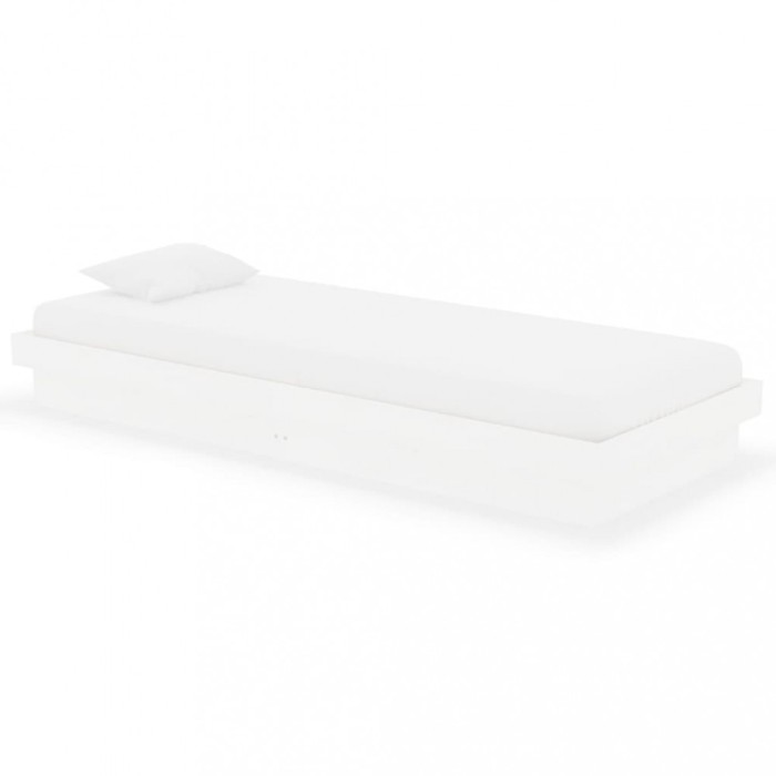 Cadru de pat mic single, alb, 75x190 cm, lemn masiv
