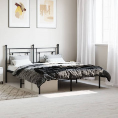 vidaXL Cadru de pat metalic cu tăblie, negru, 160x200 cm foto