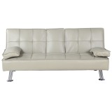 Canapea extensibila piele ecologica bej Goldia 167x86x76 cm