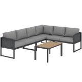Outsunny Set mobilier de grădină exterior colțar modulabil 6 persoane, canapele, masă de cafea și perne, gri &icirc;nchis | Aosom Romania