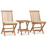 Cumpara ieftin Set mobilier exterior pliabil cu perne, 3 piese, lemn masiv tec