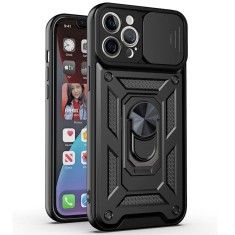 Husa Antisoc iPhone 12 Pro Max Protectie Camera, Inel Stand, Negru , Techsuit TCSS