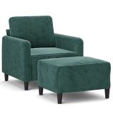 Cumpara ieftin Fotoliu canapea cu taburet, verde inchis, 60 cm, catifea