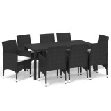 Set mobilier de gradina cu perne, 9 piese, negru, poliratan