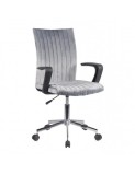 Scaun birou copii HM Doral, tapiterie stofa tip catifea, baza cromata, cu brate, rotire 360 ˚, 90 kg, gri inchis