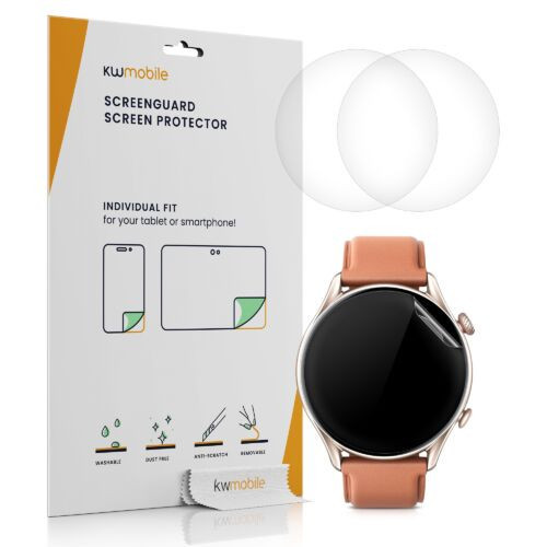 Set 3 Folii protectie pentru Xiaomi Amazfit GTR 3 Pro, Kwmobile, Polimer, Transparent, 56642.1