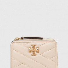 Tory Burch portofel de piele Kira Chevron Bi-Fold femei, culoarea bej, 153121.122