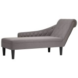 Cumpara ieftin Șezlong cu pernă și cotieră dreaptă, gri taupe, textil