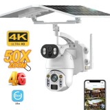 Camera de Supraveghere cu Panou Solar ,PTZ 4G, TSS-Q5M-AZ, cu Doua Lentile 3MP/3MP, IR 30m ,50X Zoom, Detectia Miscarii, Slot Card ,App Ubox